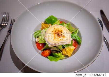 Gourmet goat cheese salad served at castle hotel in Toledo, Spain. 134866315