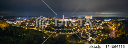 Toledo illuminated at night from Mirador del Valle viewpoint, Spain. Toledo illuminated at night from Mirador del Valle viewpoint, Spain. 134866316