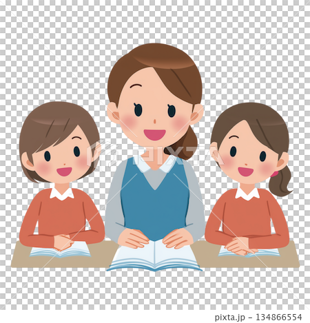 Illustration of a woman teaching elementary school girls and elementary school students 134866554