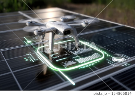 High-Tech Drone Inspecting Solar Panels with Advanced Robotic Technology High-Tech Drone Inspecting Solar Panels with Advanced Robotic Technology 134866814