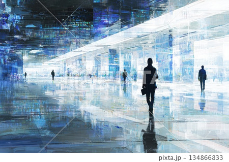 Futuristic Visualization of a Global Fintech Ecosystem in a Modern Space 134866833