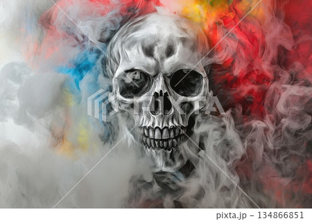 Dark Smoke Skull Formed from Multicolored Swirls and Mysterious Atmosphere Dark Smoke Skull Formed from Multicolored Swirls and Mysterious Atmosphere 134866851