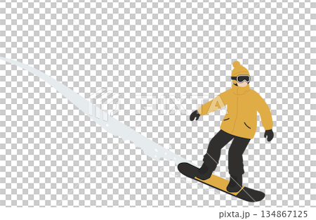 Illustration of a snowboarder gliding through the snow 134867125