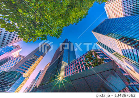 日本の東京都市景観珍景。奇跡の反射光…年末の大手町。冬晴れ…明日へ、希望の光＝令和7年12月28日 134867362