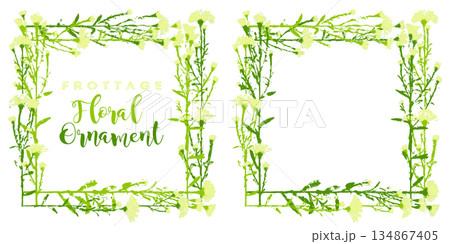 フロッタージュで描いた、花と葉の切り抜きフレーム 134867405