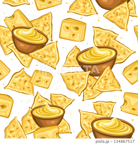 Vector Cheesy Nachos seamless pattern 134867517
