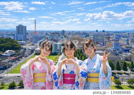 栃木県庁展望ロビーより県庁正門前　中央通り方面の街並みを望む 134869080