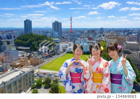 栃木県庁展望ロビーより県庁正門前　中央通り方面の街並みを望む 134869083