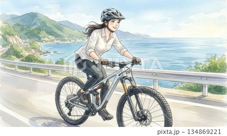 マウンテンバイクの女性 134869221
