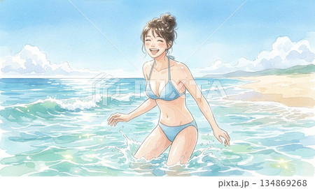 ビーチにいる水着女性 134869268