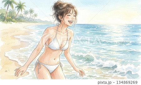 ビーチにいる水着女性 134869269