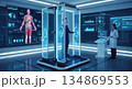 Futuristic medical scan of a person in a high-tech laboratory setting 134869553