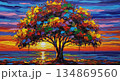 Colorful Tree of Life at a Vibrant Sunset Landscape 134869560
