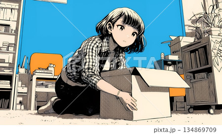 引っ越しの荷造り・荷解きをしている若い女性