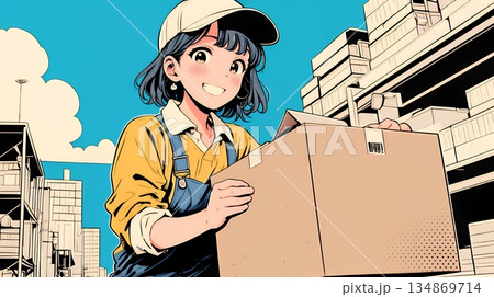 引っ越しの荷造り・荷解きをしている若い女性