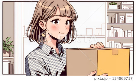 引っ越しの荷造り・荷解きをしている若い女性