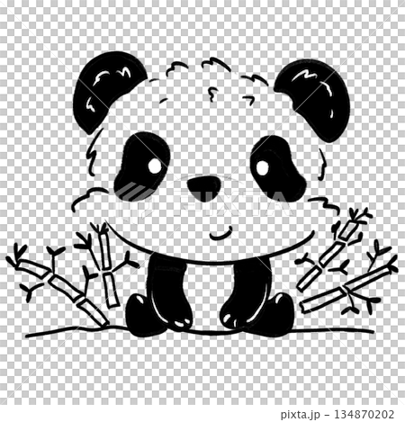 Cartoon cute panda sitting with bamboo isolated outline illustration Cartoon cute panda sitting with bamboo isolated outline illustration 134870202