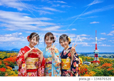 栃木県庁展望ロビーより紅葉の宇都宮タワーを望む 134870320