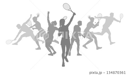 Silhouette Tennis Players Silhouettes Concept 134870361