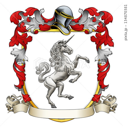 Coat of Arms Crest Unicorn Horse Heraldry Shield 134870381