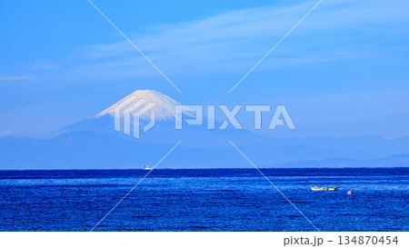 三浦半島の黒崎の鼻と三戸浜と富士山 134870454