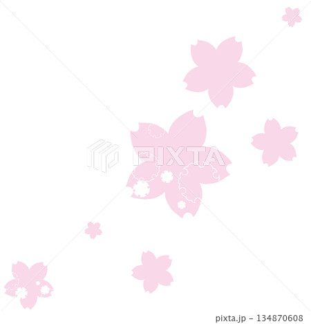 薄いピンク色の雪輪の飾りがついたたくさんの桜 134870608