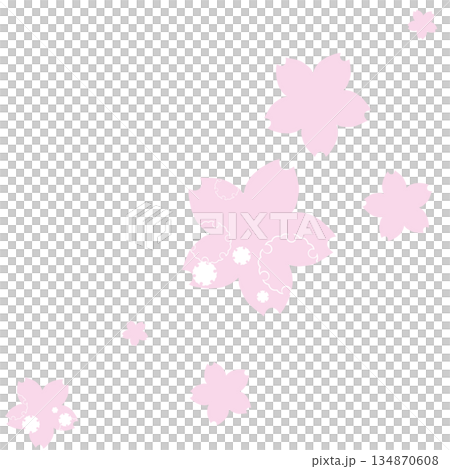 薄いピンク色の雪輪の飾りがついたたくさんの桜 134870608