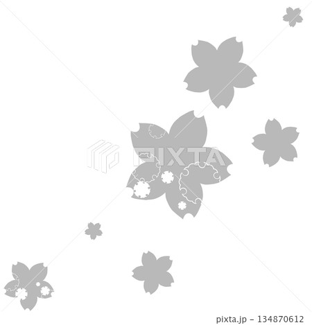 グレーの雪輪の飾りがついたたくさんの桜 134870612