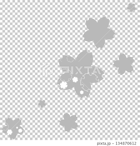 Many cherry blossoms decorated with gray snowflakes 134870612