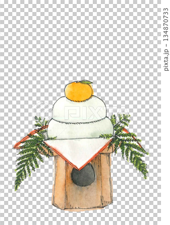 Watercolor Kagami mochi [hand-drawn] White background Copy space Transparent background 134870733