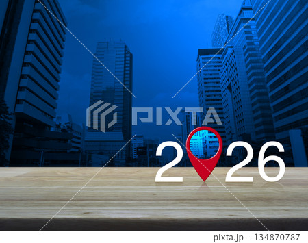 Happy new year 2026 map pointer navigation concept 134870787