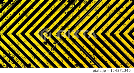 Warning sign with yellow and black diagonal lines. Attention, danger or caution symbol. Construction site signage, road safety notice, hazard banner, security alert shield. Vector illustration Warning sign with yellow and black diagonal lines. Attention, danger or caution symbol. Construction site signage, road safety notice, hazard banner, security alert shield. Vector illustration 134871340