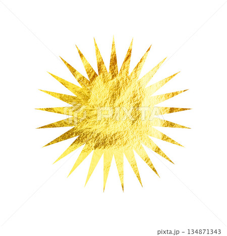 Golden star, sunburst symbol. Shiny gold foil. Vintage sunbeam symbol. Shopping labels, sale sticker, quality mark. Modern art. Wedding, greeting card decoration elements. Vector illustration 134871343