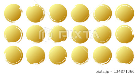 Golden grunge circles, brush strokes, lines, ink smudges, hand-drawn scribble shapes. Handmade sketchy marks, acrylic stains, charcoal streaks. Paint textures, dry brush effect. Vector illustration Golden grunge circles, brush strokes, lines, ink smudges, hand-drawn scribble shapes. Handmade sketchy marks, acrylic stains, charcoal streaks. Paint textures, dry brush effect. Vector illustration 134871366