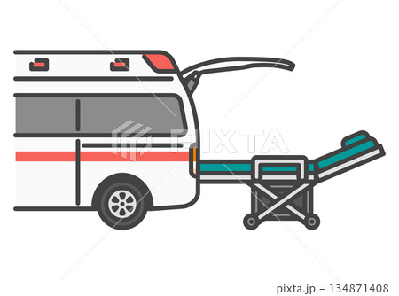 ストレッチャー搭降載　救急車　シンプルかわいいイラスト｜福祉車両シリーズ 134871408