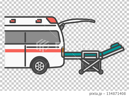 ストレッチャー搭降載　救急車　シンプルかわいいイラスト｜福祉車両シリーズ 134871408