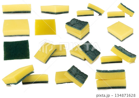 Dish scrubbing sponge isolated on white background 134871628
