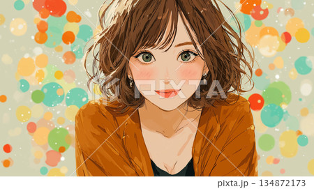 優しく微笑む笑顔の女性イラスト（AI生成）	 134872173