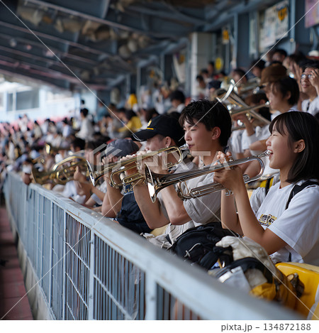 スタンドで演奏する学生の吹奏楽部 スタンドで演奏する学生の吹奏楽部 134872188