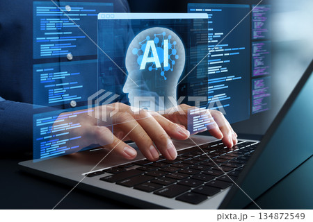 AI開発。人工知能のためのプログラミングとコーディング。データセットでAIをトレーニングするためにノ 134872549