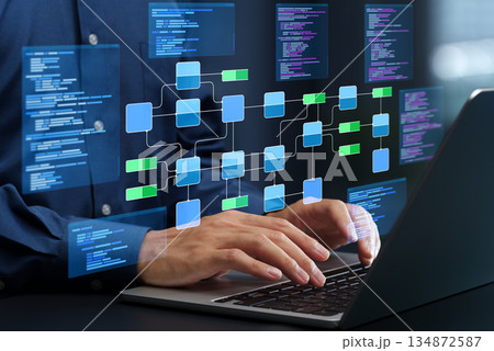 データインフラとデータパイプラインの開発。データインテグレーション。ノートパソコンを使ってデータ処理 134872587