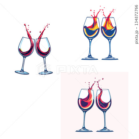Vsai two wine glasses splashing liquid during a toast Vsai two wine glasses splashing liquid during a toast 134872766