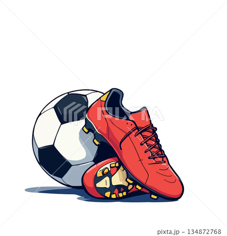Vsai soccer ball and red cleats for playing sport 134872768