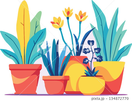 Vsai various potted houseplants and flowers creating a lush garden 134872770