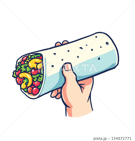 Vsai hand holding a delicious healthy fresh burrito wrap 134872771