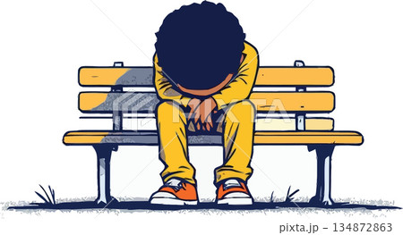 Vsai boy sitting alone on park bench feeling sad Vsai boy sitting alone on park bench feeling sad 134872863