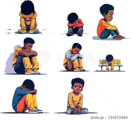 Vsai african american boy feeling sad and lonely Vsai african american boy feeling sad and lonely 134872864