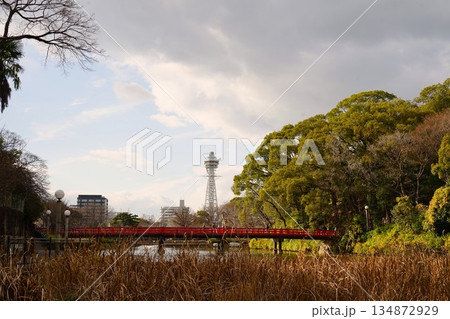 通天閣と冬の風景 134872929