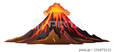 Volcano erupting with molten lava rocks and smoke exploding from its crater Volcano erupting with molten lava rocks and smoke exploding from its crater 134873212