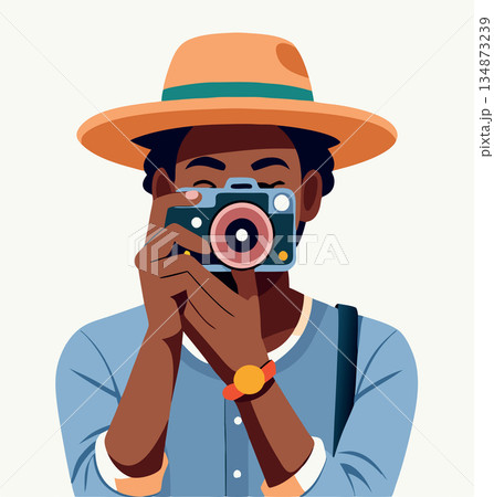 Young male photographer taking pictures with retro camera Young male photographer taking pictures with retro camera 134873239